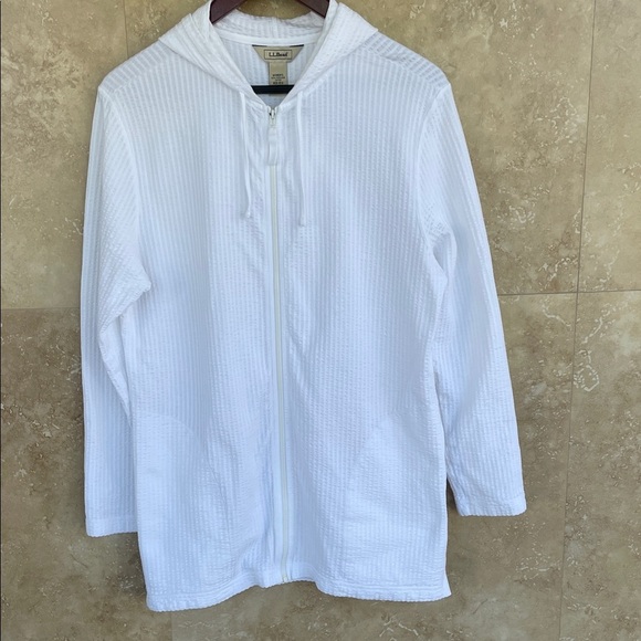 L.L. Bean White Waffle Knit Zip Hoodie 100% Peruvian Cotton Medium Women’s - Picture 2 of 10